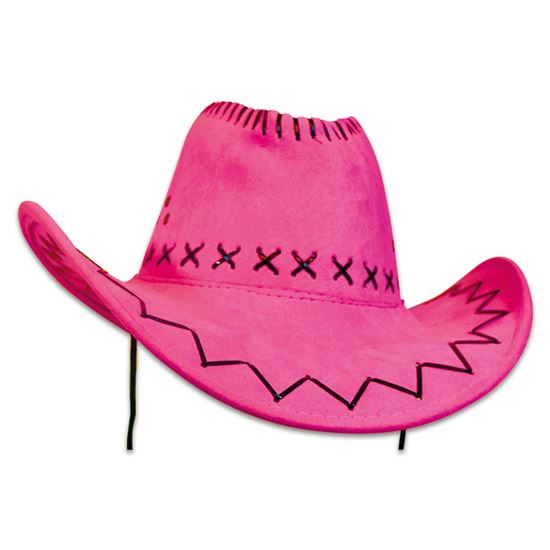Cowboyhoed leerlintjes roze - Willaert, verkleedkledij, carnavalkledij, carnavaloutfit, feestkledij, hoeden, cowboyhoed, cowboy, far west, verre westen, western, indiaan